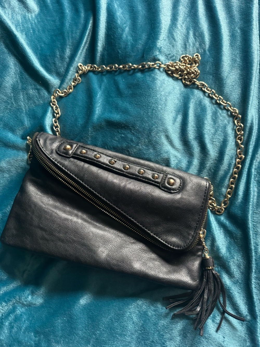 Black Leather Chain-Handle Crossbody Bag - Classic Chic